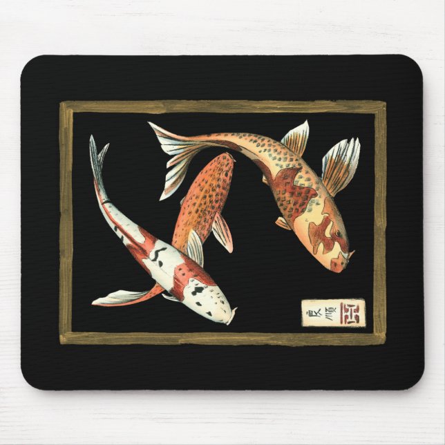 Mousepad Dois Koi Goldfish japoneses em preto (Frente)