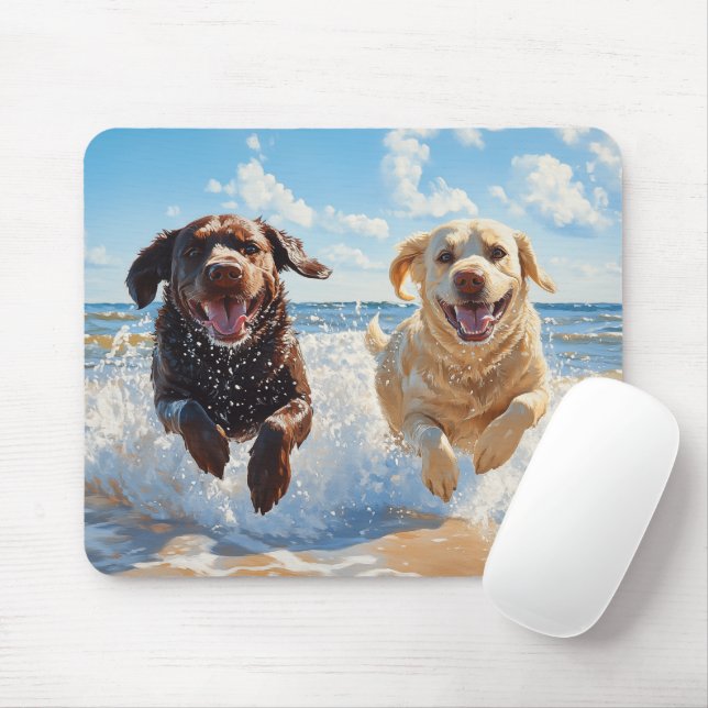 Mousepad Dois Labrador Retrievers na Praia (Com mouse)