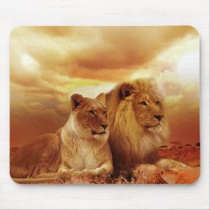 Mousepad Dois Lindos Leões Descendo na Natureza