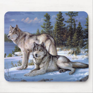 Mousepad Dois lobos árticos pintando