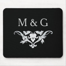 Mousepad Dois monogramas com Scrollwork e folhas A33