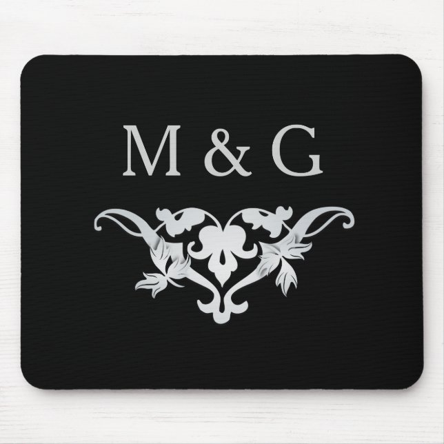 Mousepad Dois monogramas com Scrollwork e folhas A33 (Frente)
