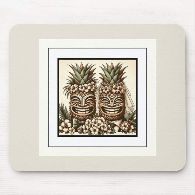 Mousepad Dois Noivos Gay Cabeça de Tiki de Abacaxi Retro Ca (Frente)