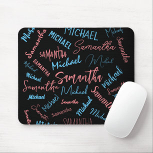Mousepad Dois nomes casal padrão monograma rosa claro azul