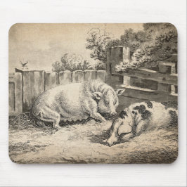 Mousepad Dois porcos deitados com palha numa Caneta ao ar l