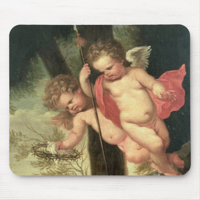 Mousepad Dois querubins de voo, mantendo a coroa de (Frente)