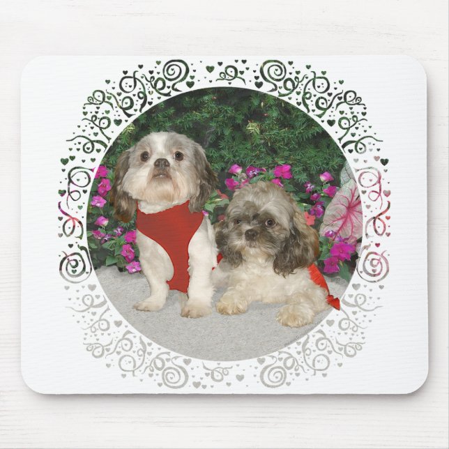 Mousepad Dois Shih Tzus em um Jardim (Frente)