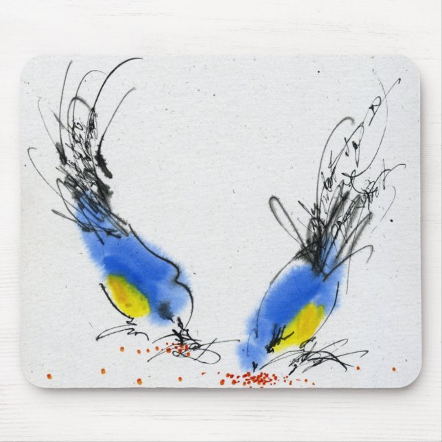 Mousepad Dois titmouses pequenos que pecking a grão. (Frente)