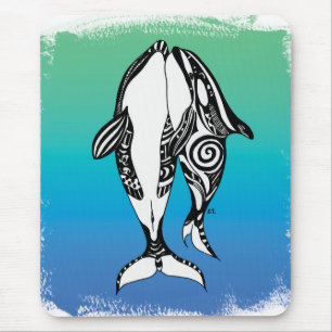 Mousepad Dois tribais escovados azul da cerceta das baleias