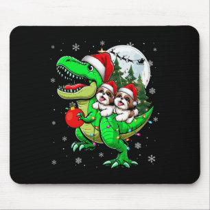 Mousepad Dois Xmas Shih Tzus Andando T-rex Reindeer Lover K