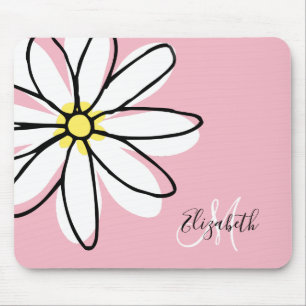 Mousepad Dólar Desenhado Daisy White Monograma Rosa