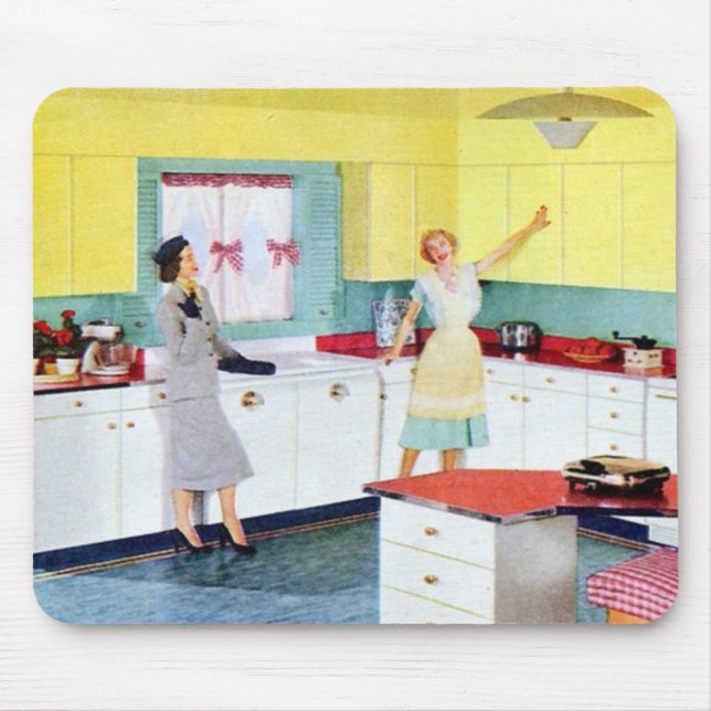Mousepad Donas de casa retrô na cozinha (Frente)