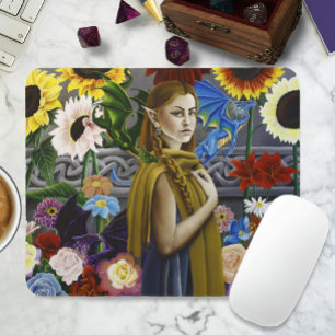 Mousepad Donzela Elfa Dragão Jardim de Flores Encantadas Fa