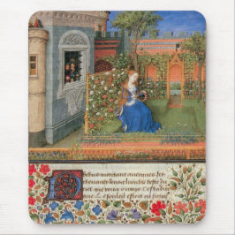 Mousepad donzela medieval no jardim de rosa