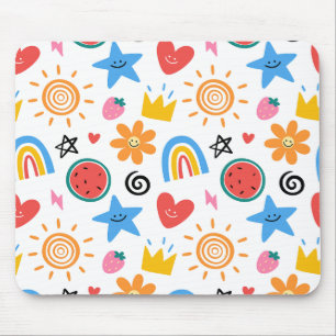 Mousepad Doodle de Verão Fofo Padrão Sem Costura Caprichoso