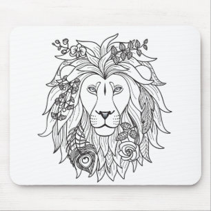 Mousepad Doodle do leão e das flores