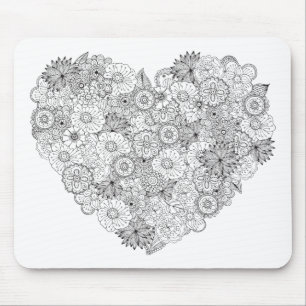 Mousepad Doodle floral do coração