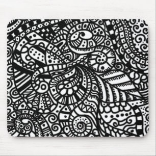 Mousepad Doodles pintados à mão preto e branco