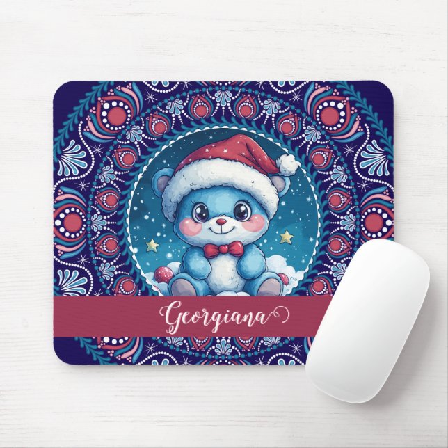 Mousepad Dot do Urso Kawaii Personalizado de Natal Mandala (Com mouse)