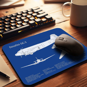 Mousepad Douglas DC-3 - Plano de desenho de projeto de aviã