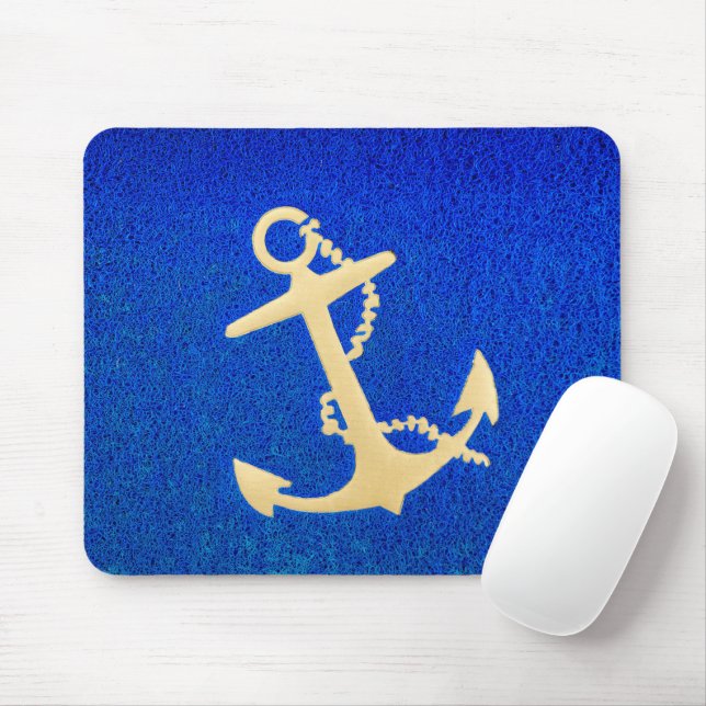 Mousepad Dourada Âncora do Barco em Azul (Com mouse)