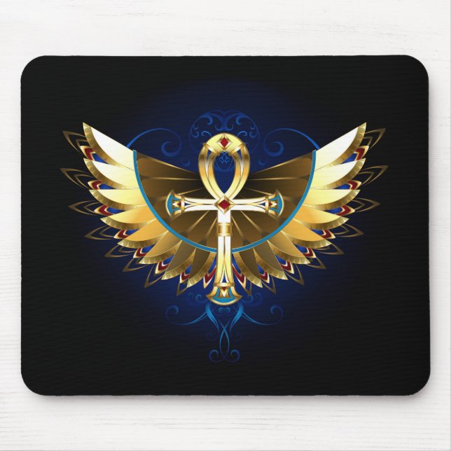 Mousepad Dourada Ankh com Asas (Frente)