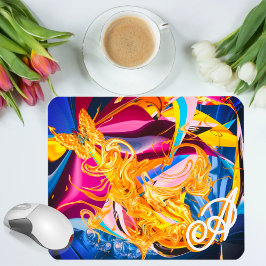 Mousepad Dourada borboleta Brilhante Monograma Líquido Abst