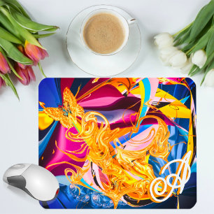 Mousepad Dourada borboleta Brilhante Monograma Líquido Abst
