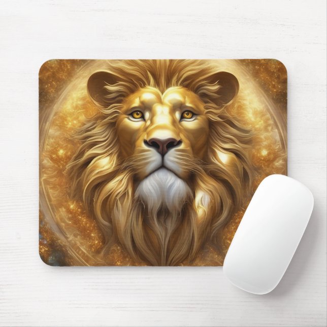 Mousepad Dourada cabeça de leão impressionante (Com mouse)