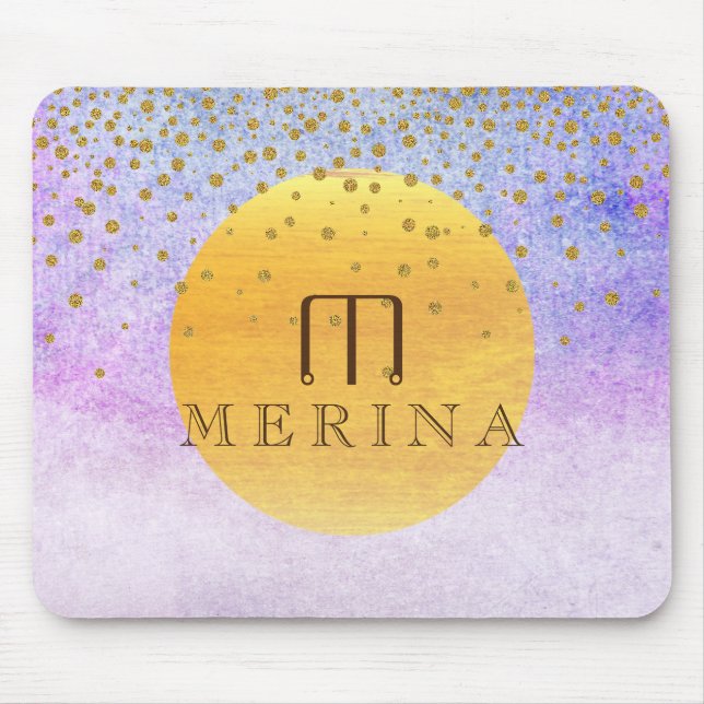 Mousepad Dourada Faux Foil Confetti Glitter Moon Personaliz (Frente)