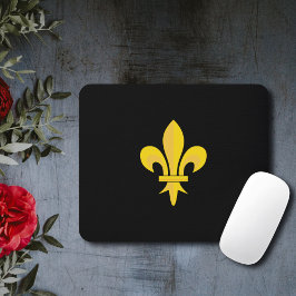 Mousepad Dourada Fleur de Lis no Suporte Preto do Mouse