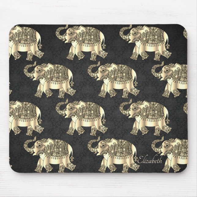 Mousepad Dourada Paisley Floral Elephant, Damask- Personali (Frente)