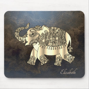 Mousepad Dourada Paisley Floral Elepher, Leather Look