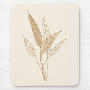 Mousepad Douradas Folhas Botânicas Modernas Minimalistas