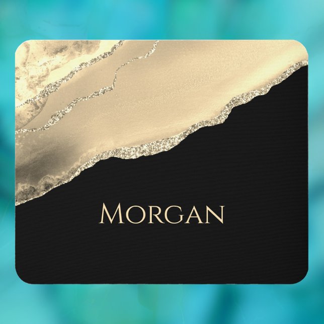 Mousepad Dourado Agate & Glitter, Nome Dourado em Preto (Criador carregado)