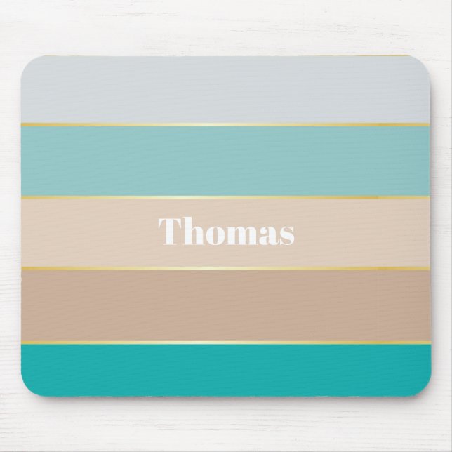Mousepad Dourado bege Azul - faixas de cores de verão perso (Frente)