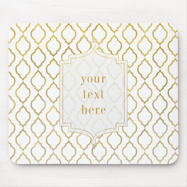Mousepad Dourado & Branco Árabe Marroquino Glam Elegante (Frente)