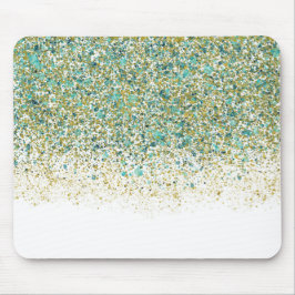 Mousepad Dourado Branco e Brilho Azul-Teal Glam Moderno à B