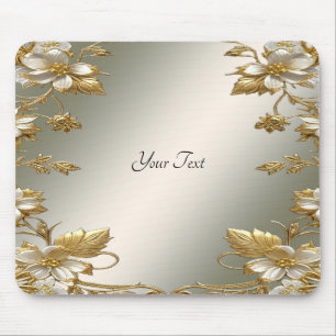 Mousepad Dourado Branco Floral