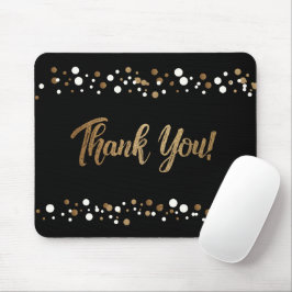 Mousepad Dourado confetti branco preto Obrigado script