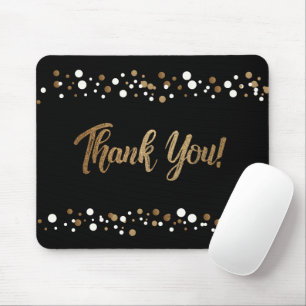 Mousepad Dourado confetti branco preto Obrigado script