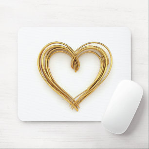 Mousepad Dourado Coração Com Fio Em Branco