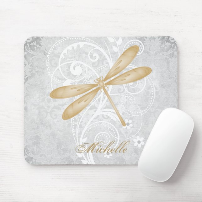 Mousepad Dourado Dragonfly - Mouse Personalizado Pad (Com mouse)