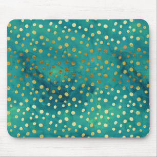 Mousepad Dourado e Teal Dots Moderno Glam Watercolor Mousep