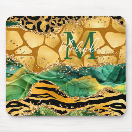Mousepad Dourado e Verde Safari Animal Print Agate