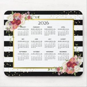 Mousepad Dourado Floral com Faixa Branca Preta - Calendári