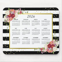 Dourado Floral com Faixa Branca Preta - Calendário