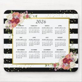 Mousepad Dourado Floral com Faixa Branca Preta - Calendário