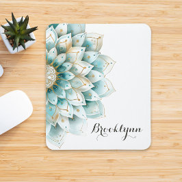 Mousepad Dourado Floral de Teal Azul Personalizado
