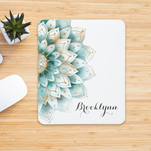 Mousepad Dourado Floral de Teal Azul Personalizado